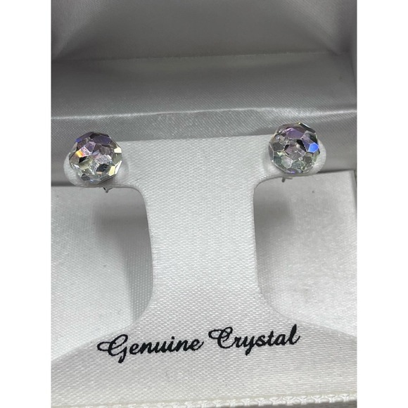 Swarovski SAL Vintage AB Crystal Disco Ball Stud 14k over 925 Earrings in Box - Picture 3 of 14